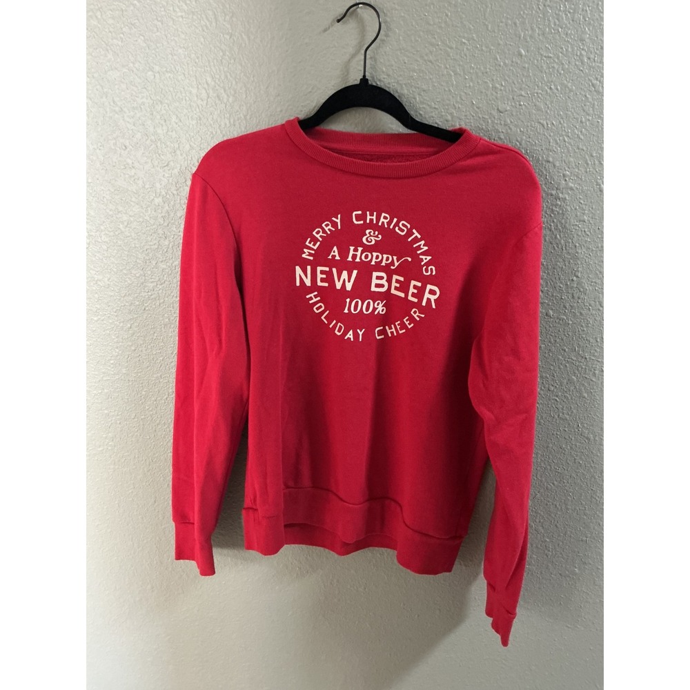 Old Navy Merry Christmas Hoppy New Beer Graphic Sweatshirt Red Small Holiday